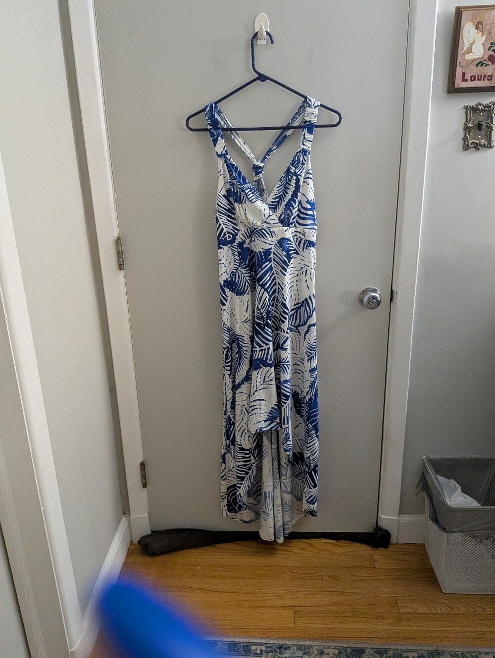Swimsuits For All Blue Tropical Palm Leaf High-Low Maxi Dress Cover-Up Resort